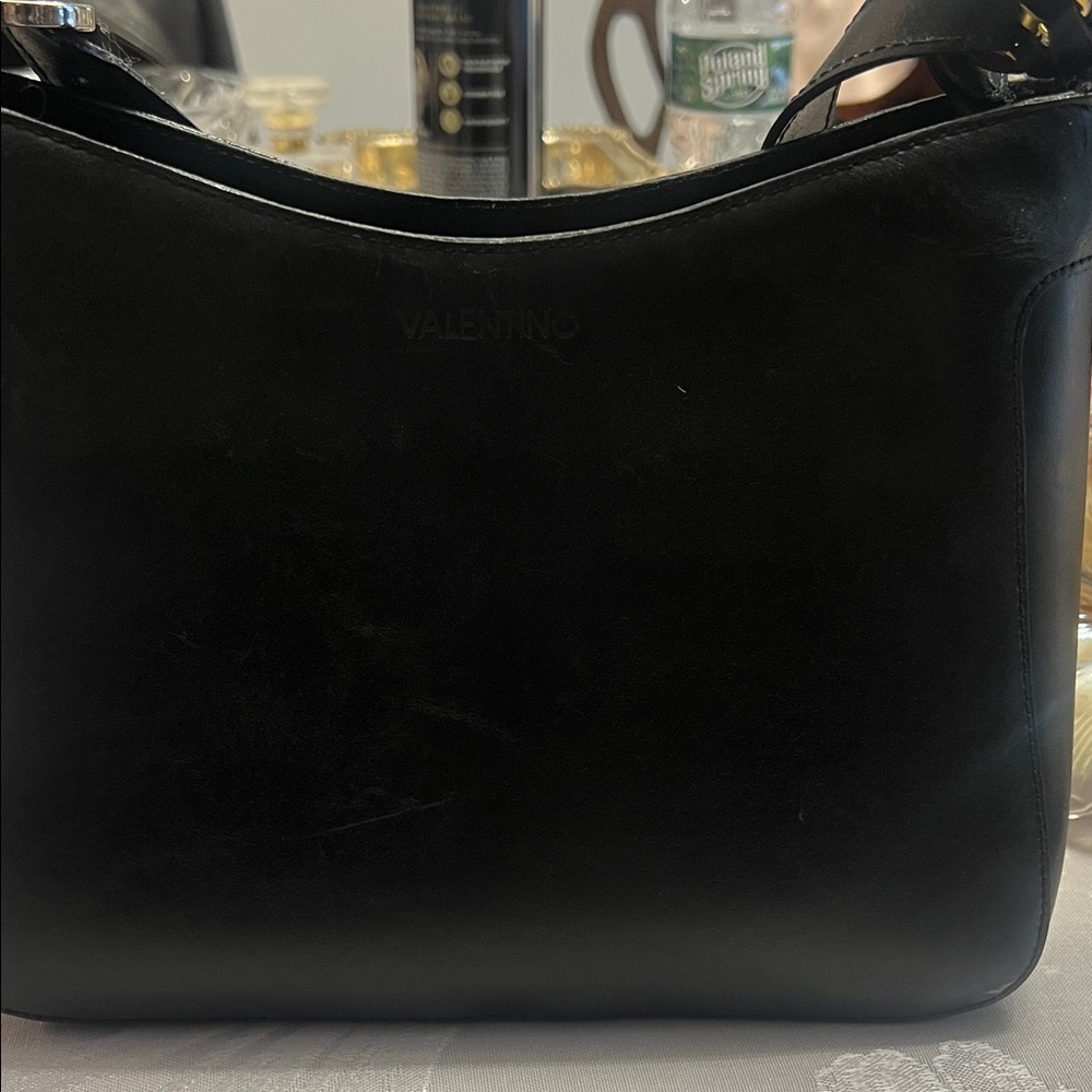 Valentino Classic Black Leather Shoulder Bag Vintage